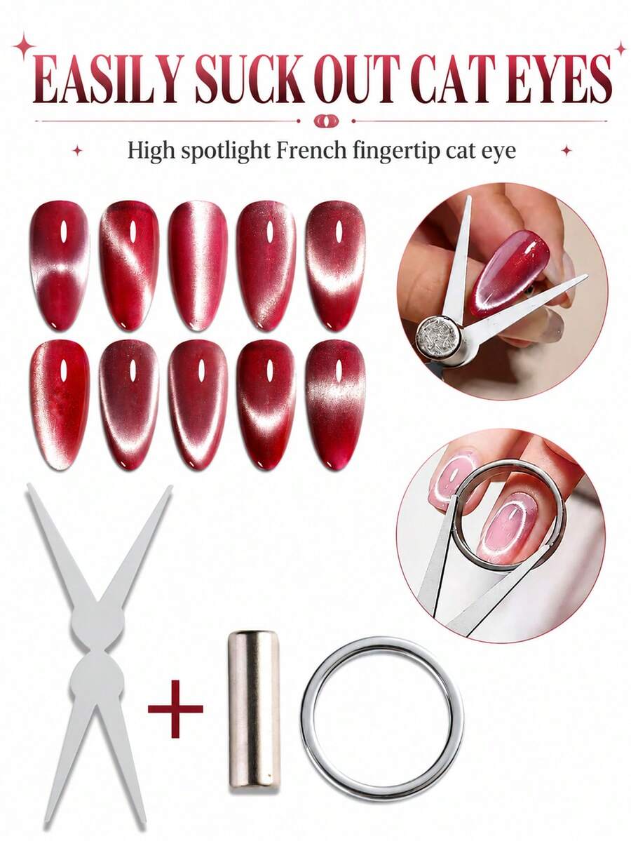 Cat Eye Nail Art Magnetic Tool Set, 3-In-1 Round Magnetic Wand Suitable For Gel Nail Polish, DIY French Tip Nail Art Design Tool, Salon Nail Art Accessories - Silver - View 1