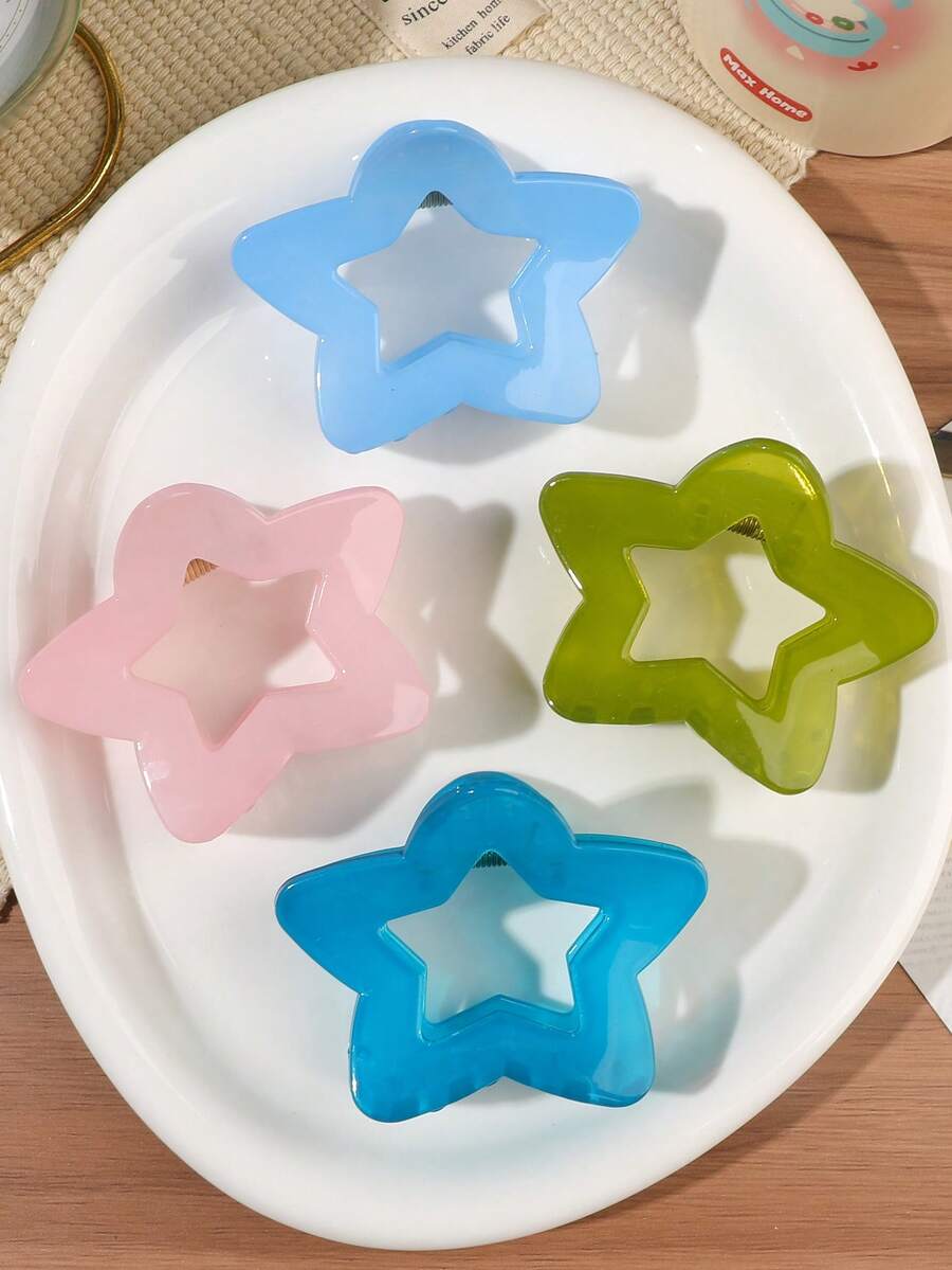 4件組亮面糖果色五角星髮夾,適用後腦盤髮、馬尾、半紮髮,管理碎髮,簡約休閒清新優雅,適合日常居家辦公通勤購物約會旅行度假髮飾 - 彩色 - 查看 1