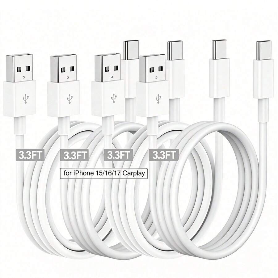 1/2/5 Packungen Schnellladendes USB-A zu Type-C 3,3FT/100cm Ladekabel, USB-C hocheffizientes langanhaltend Datenkabel, kompatibel mit iPhone 17 16 15 Pro Max Plus tragbares Ladekabel - Weiss - Übersicht 1