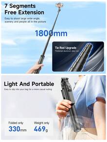 AXNEN 1800mm/70.87in Aluminum Selfie Stick Tripod With Bluetooth Remote,360° Rotation Phone Holder,Multifunctional Expansion Extendable Phone Stand,Tripod For Smartphone Light Camera, With All Ios & Android - View 12