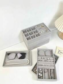 8pcs Grey Jewelry Display Storage Tray Set, Velvet Jewelry Display Tray, Suitable For Storing Earrings, Studs, Necklaces, Rings, Bracelets, Watches, Lipsticks, Perfumes, Cosmetics, Etc., Ideal For Use In Bathroom, Bedroom, Vanity, Multiple Styles Available, Perfect Gift - Multicolor - View 6