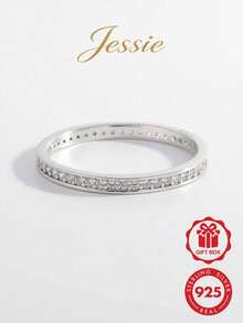 1 件時尚純銀方晶鋯石裝飾戒指女式日常裝飾婚禮訂婚新娘首飾 - 銀色 - 查看 1