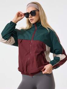 Women's College Style Colorblock Sports Jacket, Fashionable Stand Collar, Suitable For Sports, Fitness, Cycling, Hiking, Commuting, Versatile Styling - Multicolor - View 3