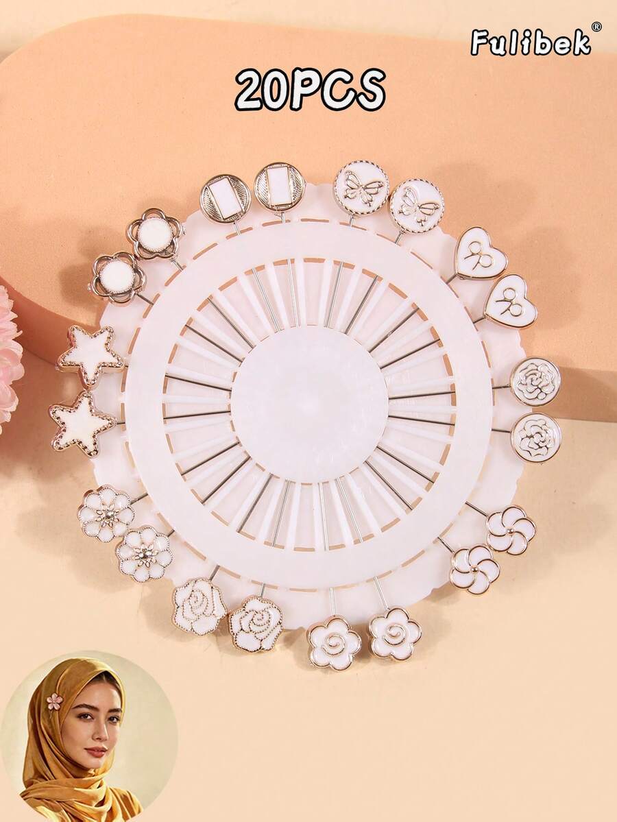 1 Pack 20pcs New Vintage Resin Middle Eastern Brooch Scarf Pins Suitable For Daily Use, Random Color Shipping - White - View 1