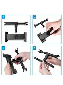 1pc Black Upgraded Car Headrest Tablet & Phone Holder, 360° Rotating & Extendable Mount - A - View 4