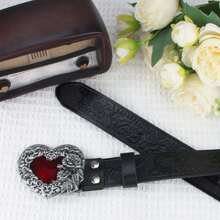 Minimalist Versatile Red Heart Rose Buckle Belt, Essential Gift - Multicolor - View 5