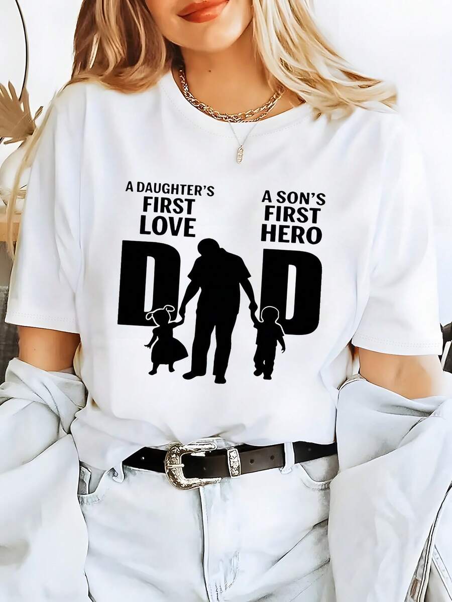 Weiches, bedrucktes T-Shirt aus reiner Baumwolle für Damen, lässiges Sommer-Basic-Top, atmungsaktiv, Rundhalsausschnitt, Kurzarm, Schwarz/Weiß - Weiss - Übersicht 1
