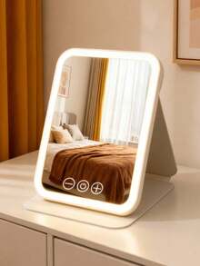 PU LED Makeup Mirror, Foldable Desktop Makeup Mirror With Light, 3 Lighting Modes Infinite Touch Dimming Makeup Mirror, Desktop Mirror, USB Rechargeable Makeup Mirror, Durable PU Leather Travel Makeup Mirror, Student Dorm Office Desktop Portable Makeup Mirror, Birthday Graduation Gift Home Decor - Multicolor - View 16