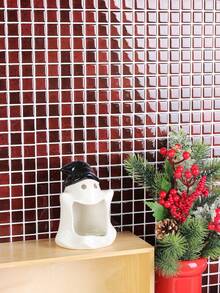Red Waterproof Textured Vinyl DIY Wallpaper, Self-Adhesive Peel And Stick Tiles, Small Square Adhesive Tiles, Home Decor - Claret - View 9