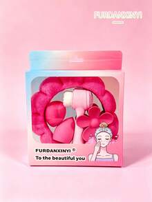 FURDANXINYI 7Pcs/Set All-In-One Skincare & Makeup Set, Includes SPA Headband, Wristbands, Facial Cleansing Brush, Makeup Sponge And Flower Hair Clips, Cute Colorful Makeup Accessories Gift Set, Suitable For Women And Girls - Multicolor - View 19