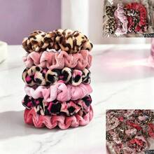 30/18/6pcs/Set Women's Velvet Hair Scrunchies, No-Crease Leopard Print Cute Elastic Hair Bands, Hair Accessories, Sweet Casual Soft, Gift Party Style, Solid Color & Printed - Multicolor - View 9
