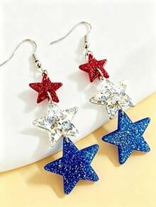 1 Pair Fashionable Exaggerated Long Pentagram Acrylic USA Women's Ear Hook Earrings, Small Stud Earrings, Suitable For Women's Daily Wear, Suitable For 250th Anniversary Of Independence Day Accessories - Colorful - View 3