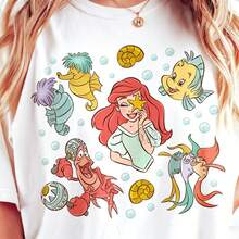 Disney The  Ariel Band Starfish Cotton T-Shirt, Men Women Cute Princess Casual Tee - 白色 - 查看 1