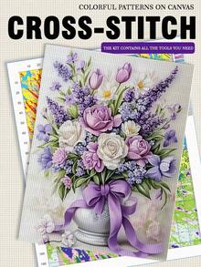 1pc Frameless 14CT Printed Fabric Cross Stitch Kit, Floral And Bird Theme With Lavender, Rose And Pomegranate Patterns, Suitable For Adult Beginners Relaxation DIY, Includes Fabric, Needle, Thread And Chart, Handmade Wall Art Decor Gift, 30x40cm/11.8x15.7in - 30X40CM - View 17