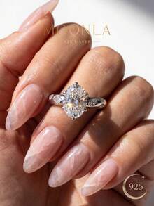 1 pieza Anillo ovalado elegante de plata de ley 925, adecuado para uso diario de mujer, boda, fiesta, regalo del Día de San Valentín - Huevo geométrico - plata - Ver 2