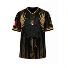 Mexico Soccer Jersey Graphic Print – Gold Accent Football Shirt For Men Short Sleeve Casual Sporty Streetwear Top Fan Wear - Default - View 6