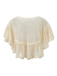 Womens Boho Sheer Mesh Lace Blouse Y2K Chiffon Ruffle Sleeve See Through Babydoll Cropped Shirt Top Summer Beach Vacation Cover Up Going Out Tops - 白色 - 查看 8