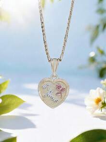 Vintage Textured Heart Necklace, Hand Painted Red Rose Charm Perfect, Mother's Day / Birthday Gift For Mom - Heart-shaped Roses - View 5