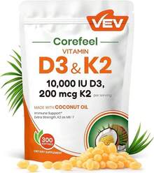 Vitamin D3 K2 10000 , 300 Virgin Coconut Oil Softgels, 2In1 Vitamins Supplement D& K, Dietary Supplemental Pack, Free Shipping, Daily Health Care, For Women, Quick Ship - 1PCS - 查看 3