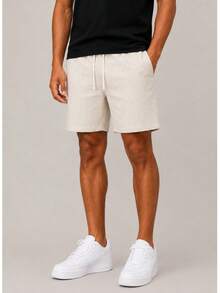 Kit 3 Premium Linen Shorts Bermuda Mauricinho Men's Casual Basic Comfortable Drawstring Waist - 珊瑚粉 - 查看 4