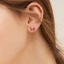 Red Bow Earrings Sterling Silver Red Mouse Bowknot Stud Earrings Cute Dainty Sweet Lucky Cute Animal Jewelry Gifts For Women Daughter Birthday - Multicolor - View 4