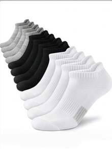 3/5/6/10 Pairs Of Men's Outdoor Sports Boat Socks For Spring And Summer, Thin, Comfortable And Versatile, Solid Color, Black, White And Gray Socks - Multicolor - View 1