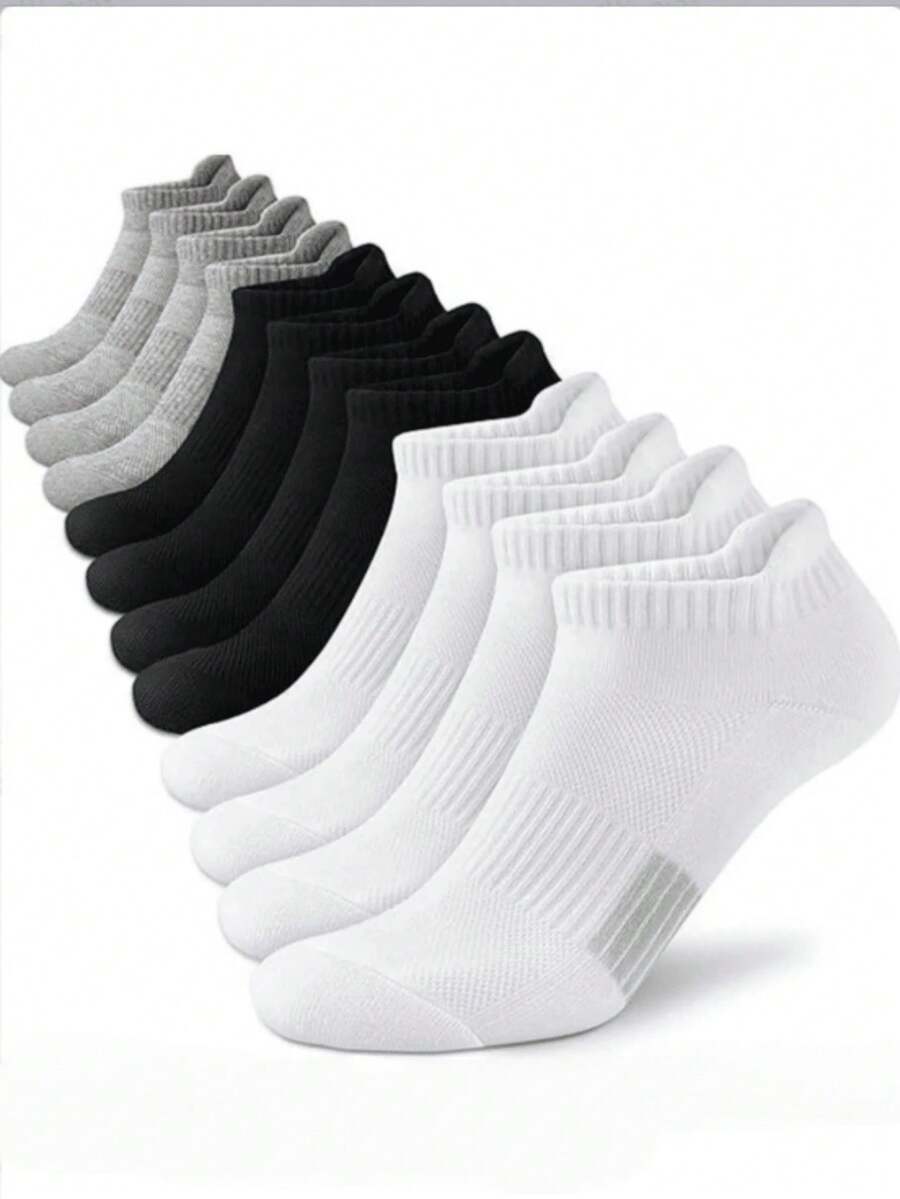 3/5/6/10 Pairs Of Men's Outdoor Sports Boat Socks For Spring And Summer, Thin, Comfortable And Versatile, Solid Color, Black, White And Gray Socks - Multicolor - View 1