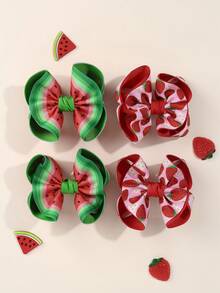 4 Stücke Wassermelone & Erdbeere Schleife Haarspangen, Fruchtmuster Haarstyling-Clips, süße blumenförmige Schleife Haarspangen, Feiertags- & Alltags-Haaraccessoires für Teenager - Verschiedenfarbig - Übersicht 4