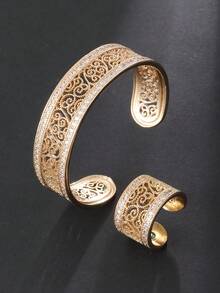 1 Set Luxurious Hollow Sparkling Cubic Zirconia Women's Bracelet & Ring Set, Gold & Silver Color Options, Suitable For Evening Party Wear, Daily Wear, Ramadan Distribution, Eid Al-Adha Gift Choice - Hollow Out Twisted Thread - View 12