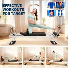 Studyset Pilates Reformer Machine For Home Gym, Foldable Pilates Equipment With Jump Board, Springs And Cords, Adjustable Resistance Trainer, Compact Pilates Machine For Full Body Workout - White - View 6
