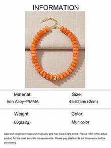 1pc Fashionable Exaggerated Orange Oval Acrylic Beaded Necklace, Chunky Minimalist Y2K Women's Neck Jewelry, Suitable For Daily Wear, Summer Beach Vacation, Date, Party, Music Festival, Random Pattern On Beads - Multicolor - View 5