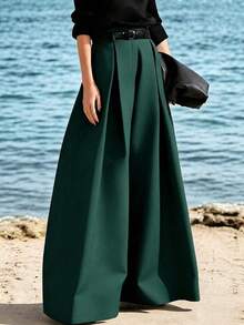 Fashionable High-End Loose Pleated Wide-Leg Pants, Autumn Professional Office Wear, Halloween Christmas Luxury - Dark Green - View 2