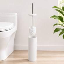 Inde CONFORTIME | White Stainless Steel Toilet Brush Holder With Lid, Bathroom Brush With Cylindrical Holder And Inner Cup, Minimalist Toilet Brush Holder, Bathroom Accessories - White Toilet Brush Holder - View 1