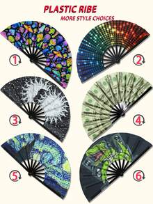 33cm大尺寸UV印花折疊手持扇，適合禮品、節慶、嘉年華、迪斯可派對，發光派對裝飾用品 - B - 查看 9