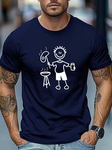 Men's BBQ Pattern Summer Casual Crew Neck Short Sleeve-Shirt - White - View 8