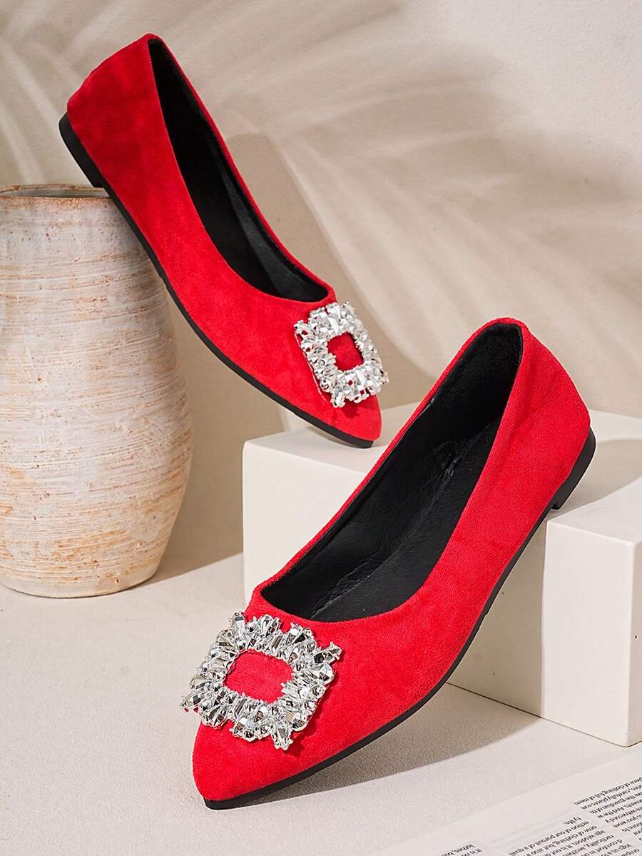Runs Half Size Small, Women's Square Buckle Pointed Toe Flat Shoes, Lightweight And Comfortable, Suitable For All Seasons, Versatile Matching