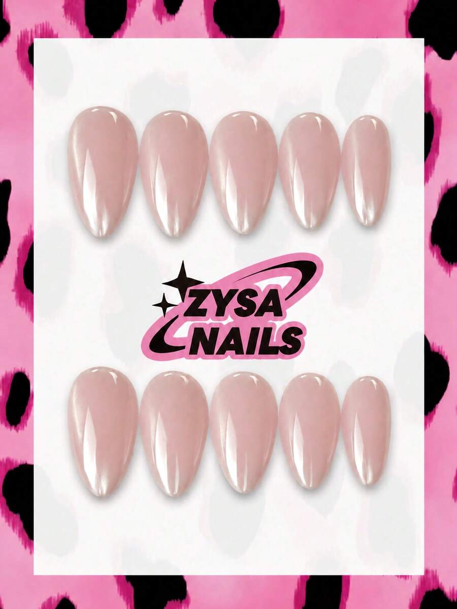 Zysa 10片高品質杏仁形手工假指甲,Y2K風格,裸色貓眼,適合派對與音樂節,適用於女性與女孩,附工具,禮物,夏季美甲,日常禮物,畢業,旅行返校 - 彩色 - 查看 1