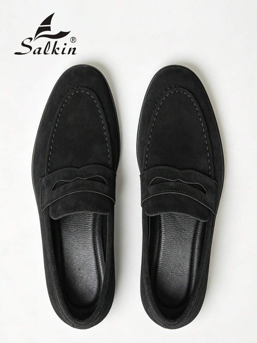 Salkin 經典時尚設計男士樂福鞋 圓頭套腳式 純色麂皮莫卡辛休閒鞋,柔軟舒適 透氣防滑耐穿 平底鞋,時尚西裝百搭 學生返校 大學風 畢業典禮 商務正裝 男士辦公室 派對 宴會 婚禮 新郎鞋 春夏秋季 大尺碼男鞋,多色可選,尺寸偏小,請選擇大一號 - 黑色 - 查看 1