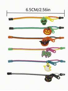 3pcs Halloween Decoration Bracelet Set, Pumpkin & Bat Dual-Color Cartoon #5 Zipper Bracelet, Suitable For Holiday Party Decoration And Halloween Party Decoration - Multicolor - View 4