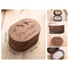 CFUNIQ 1pc Wood Oval 2-Slot Custom Ring Box, Square Walnut Ring Box, Round Ring Box For Wedding Rings, Laser Engraved For Proposal, Engagement, Personalized Gift - Multicolor - View 4