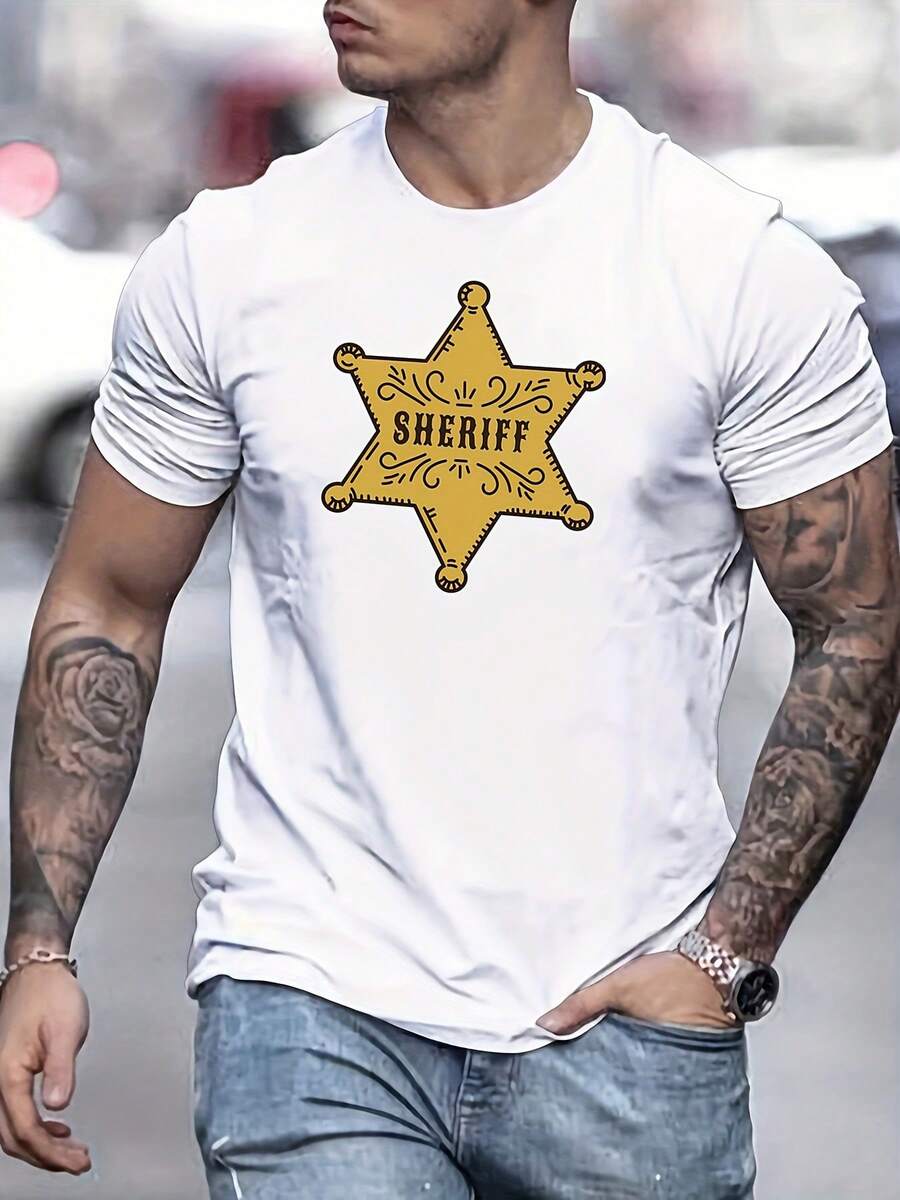 Men's T-Shirt With RIFF Print, Casual Summer Short Sleeve T-Shirt - Putih - View 1
