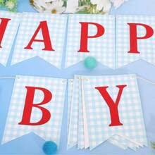 Blue And Red Happy Birthday Banner - First Birthday Decorations, Blue Checkered Red Letter Happy Birthday Banner - Multicolor - View 9