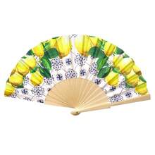 1pc Lemon Print Folding Fan, Spanish Wooden Fan, Portable Fabric Lemon Bamboo Fan, Theme Party Decor Hand Fan - Multicolor - View 14