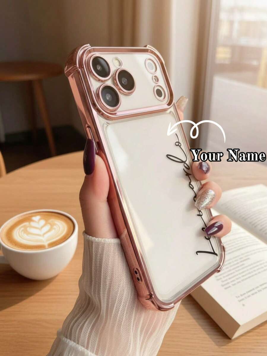 個性化客製化手機殼，適用於 iPhone 11 12 13 14 15 16 17 Pro Max 17 Air，透明防震電鍍鏡頭膜相機保護，壓克力+TPU 緩衝保護殼，適合聖誕禮物