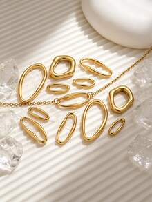5Pcs 18K Gold Plated Stainless Steel Seamless Asymmetric Bezel Oval Closed Link Rings Waterproof Fade Resistant For DIY Pendant Jewelry Making - Connectors - View 2