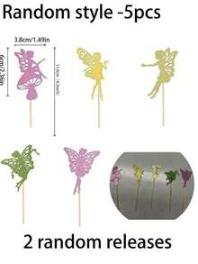 5pcs Colorful Fairy Cake Toppers, Paper Cupcake Picks For Wedding, Birthday, Theme Party Cake Decorations, Scene Atmosphere Setting, Holiday Celebration, Home Decor (Random Colors) - Multicolor - View 3