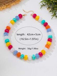 1pc Bohemian Style Rainbow Beaded Necklace Jelly-Like Resin Flat Beads Women's Daily Vacation Versatile Accessory - Colorful - View 3