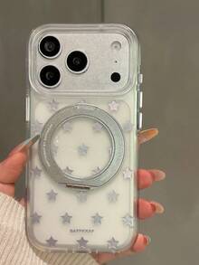 白色波點磁吸 360° 旋轉支架手機殼，相容 iPhone 17、16 Pro Max、15、14、13，半透明磨砂防摔保護殼，小眾時尚設計 - 白色 - 查看 9