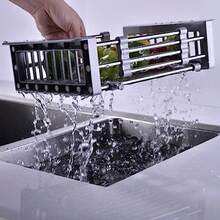 ASEANAO - Estante de secado de cocina de acero inoxidable, cesta de drenaje retráctil con reposabrazos ajustable, estante para secar platos sobre el fregadero pequeño - Negro pequeño - Ver 4