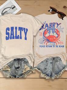 Retro Fireworks Shirt Patriotic T-Shirt, Preppy Coastal Lake T-Shirt, Colorful Summer T-Shirt, Beach Lover Gift Casual T-Shirt Vacation Set For Women - 杏色2 - 查看 2